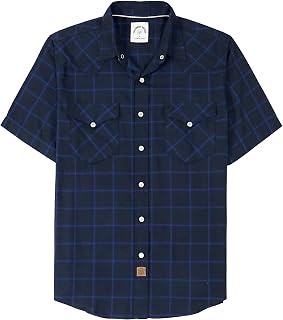 Dubinik®Bamboo Fiber Mens Shirts Short Sleeve Plaid Shirt Men Western Cowboy Pearl Snap Vintage Casual Plaid Shirts for Men
