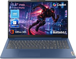 Lenovo 15.6" FHD Essential Laptop, Intel Processor, 8GB DDR5, 128GB Storage | 1TB Cloud Storage, 2026 Edition, Copilot AI, Office 365, Long Battery Life, WiFi 6, Anti-Glare Screen, Win 11