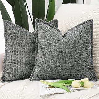 Madizz Patterned Chenille Plush Cushion Cover Set of 2 Soft Short Chenille Plush Velvet Decorative Pillowcase Luxury Style Cushion Case for Sofa Bedroom 50*50 cm Dark Grey