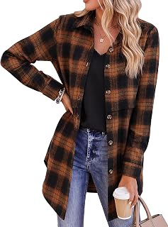 Zeagoo Flannel Shirts for Women Long Sleeve Plaid Button Down Shirts Mid Length Casual Oversized Work Fall Outfits