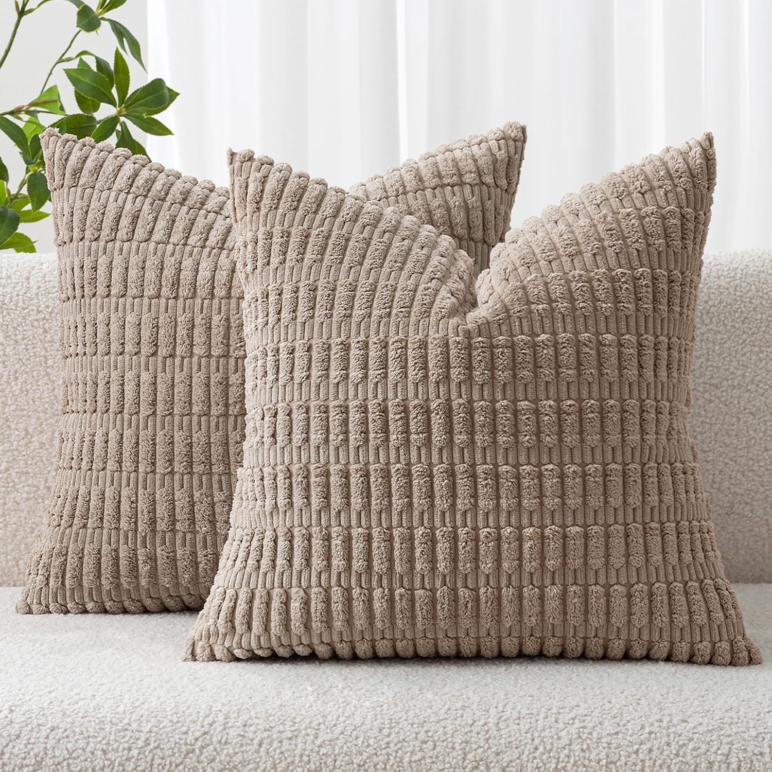 MIULEE 2 Pack Corduroy Decorative Pillow Covers 18 x 18 Inch, Soft Boho Striped 