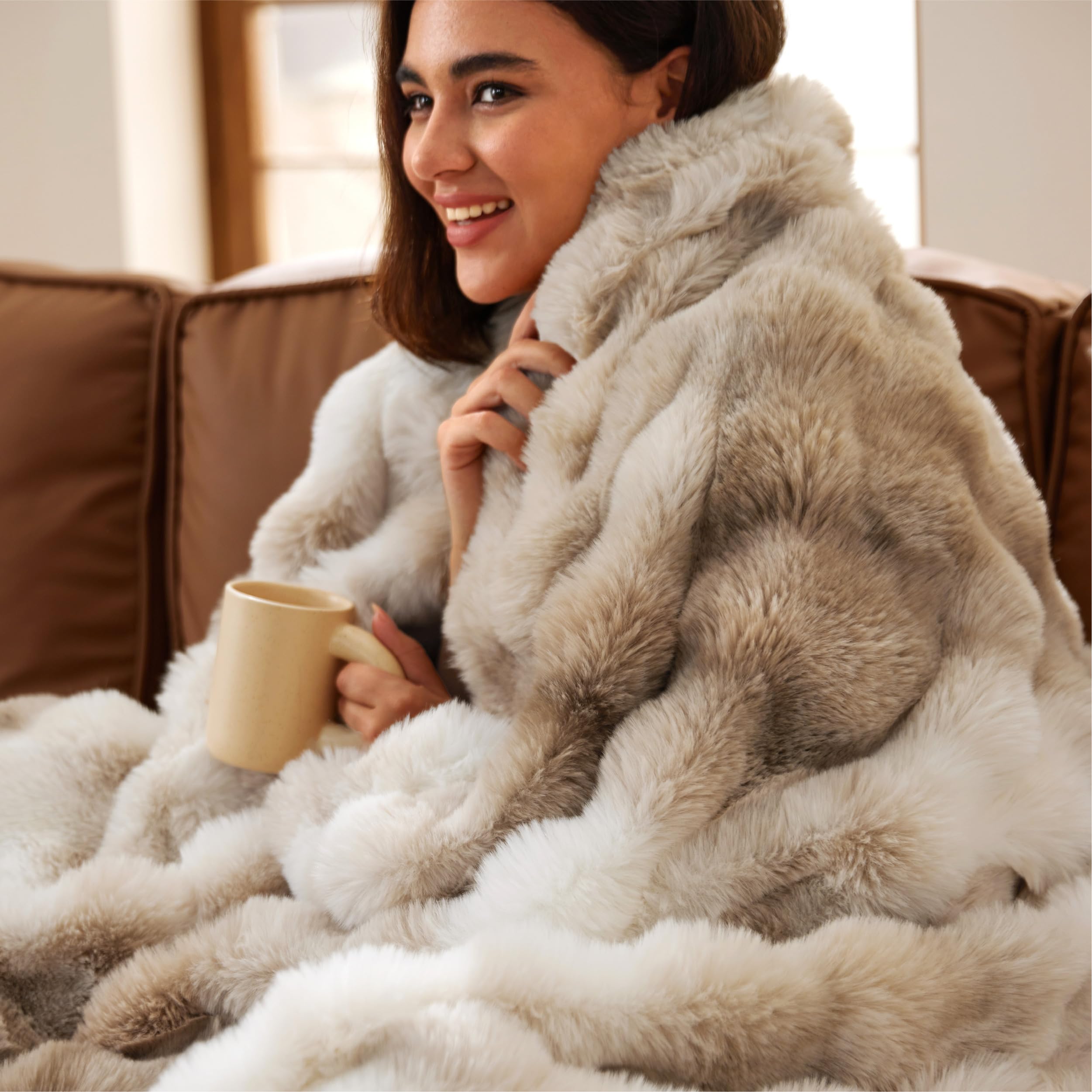 Bedsure Fluffy Bubble Faux Fur Throw Blanket, 50"x60", Tie-dye Taupe | Soft, Fuz