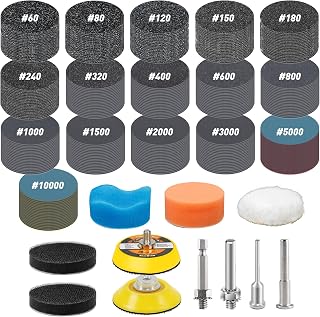 Pukamam 331pcs 50mm Wet Dry Hook and Loop Sanding Discs 60-10000 Grit Sandpaper for Drill Sanding Attachment, Backing Pads Polishing Kit for Resin Wood Jewelry Metal