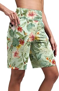 Alaroo Women's Bermuda Long Shorts with Pockets High-Waisted Knee Length Biker Athletic Running Yoga Workout Gym