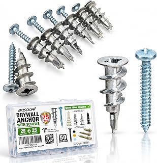 Ansoon Metal Self Drilling Drywall Anchors Heavy Duty with Screws Kit-50Pcs | 25 Heavy Duty Metal Wall Anchors for Drywall with 25 #8 x 1-1/4'' Screws ,No Pre Drill Hole Required, Holds Upto 75lbs