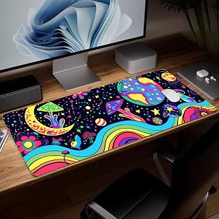 Mushroom-shaped leather desk mat, large colorful artistic computer mouse pad, waterproof gaming mouse pad for desktop, protection and coverage