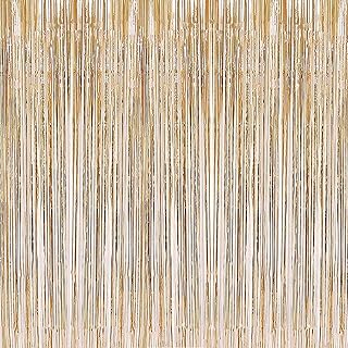 2 Pcs 3.2ft x 8.2ft Champagne Gold Metallic Tinsel Foil Fringe Curtains Photo Booth Backdrop for Baby Shower Birthday Wedding Holiday Celebration Bachelorette Party Decorations