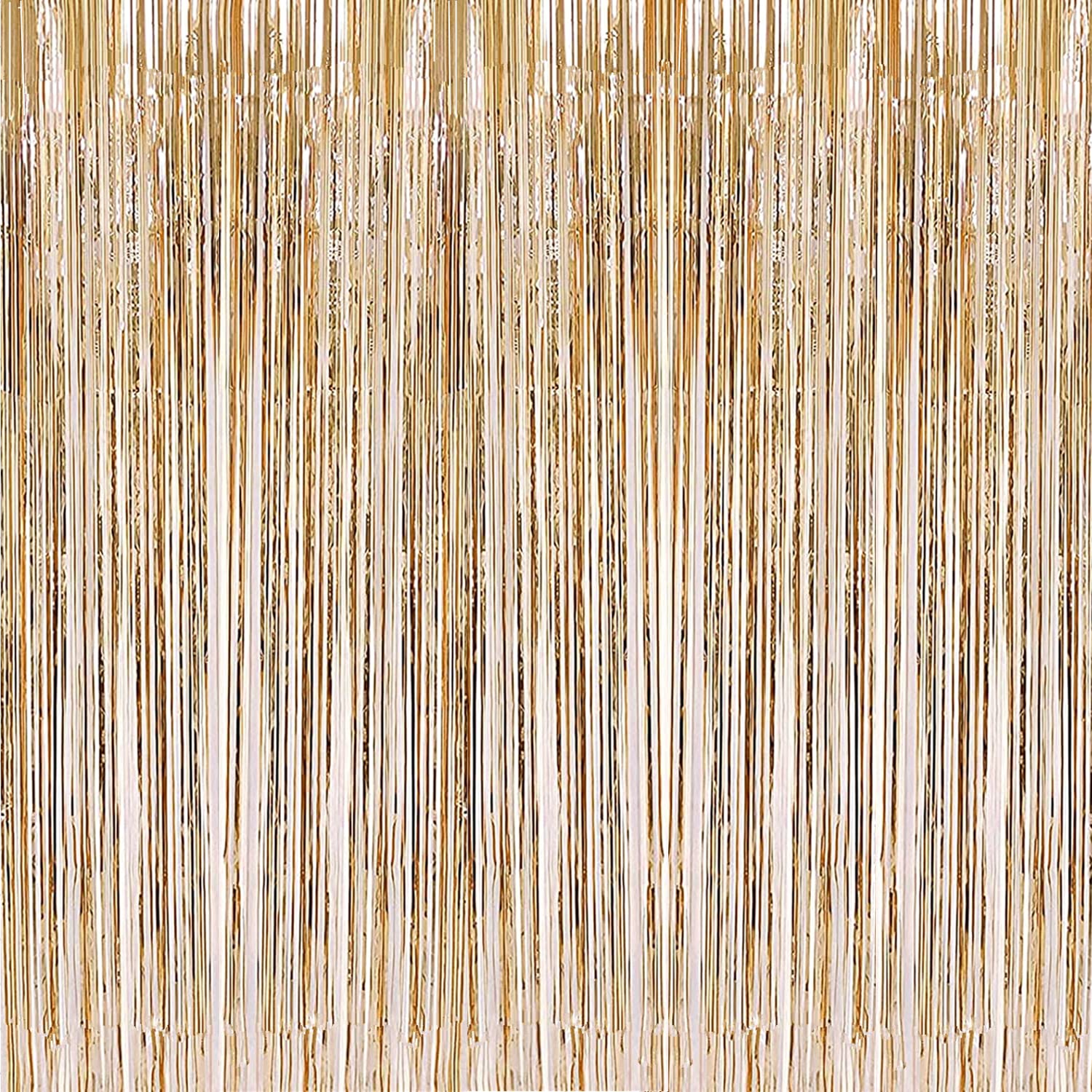 2 Pcs 3.2ft x 8.2ft Champagne Gold Metallic Tinsel Foil Fringe Curtains Photo Bo