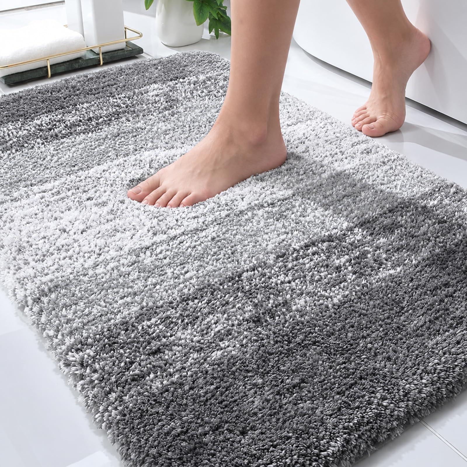 OLANLY Bathroom Rugs Mat 30x20, Extra Soft Absorbent Microfiber Bath Rugs | Grey