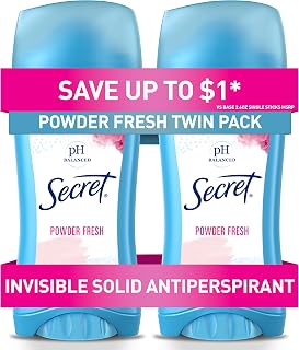 Secret Antiperspirant Deodorant for Women, Powder Fresh, 2.6 oz Pack of 2 | 24HR Long-Lasting Sweat & Odor Protection | pH Balanced & Gentle on Skin | Invisible Solid with Smooth Glide | Cruelty Free