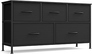 SONGMICS Dresser for Bedroom, Wide Dresser with 5 Fabric Drawers | Chest of Drawers with Steel Frame, for Closet & Entryway, Ink Black and Ebony Black, BELLAH Collection ULGS322B01S