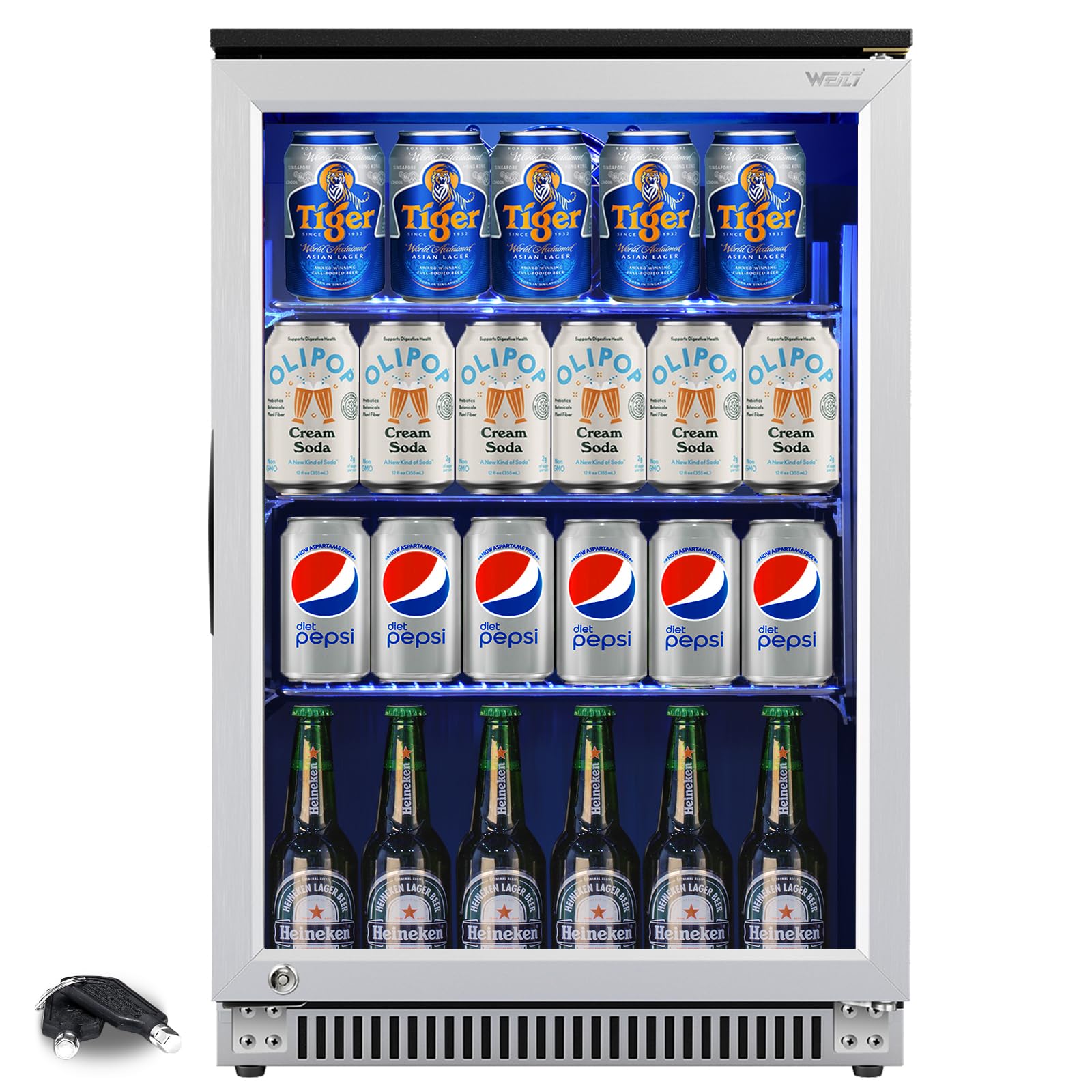 Weili 20 Inch Under Counter Beverage Refrigerator with Glass Door, 120 Can | Bui