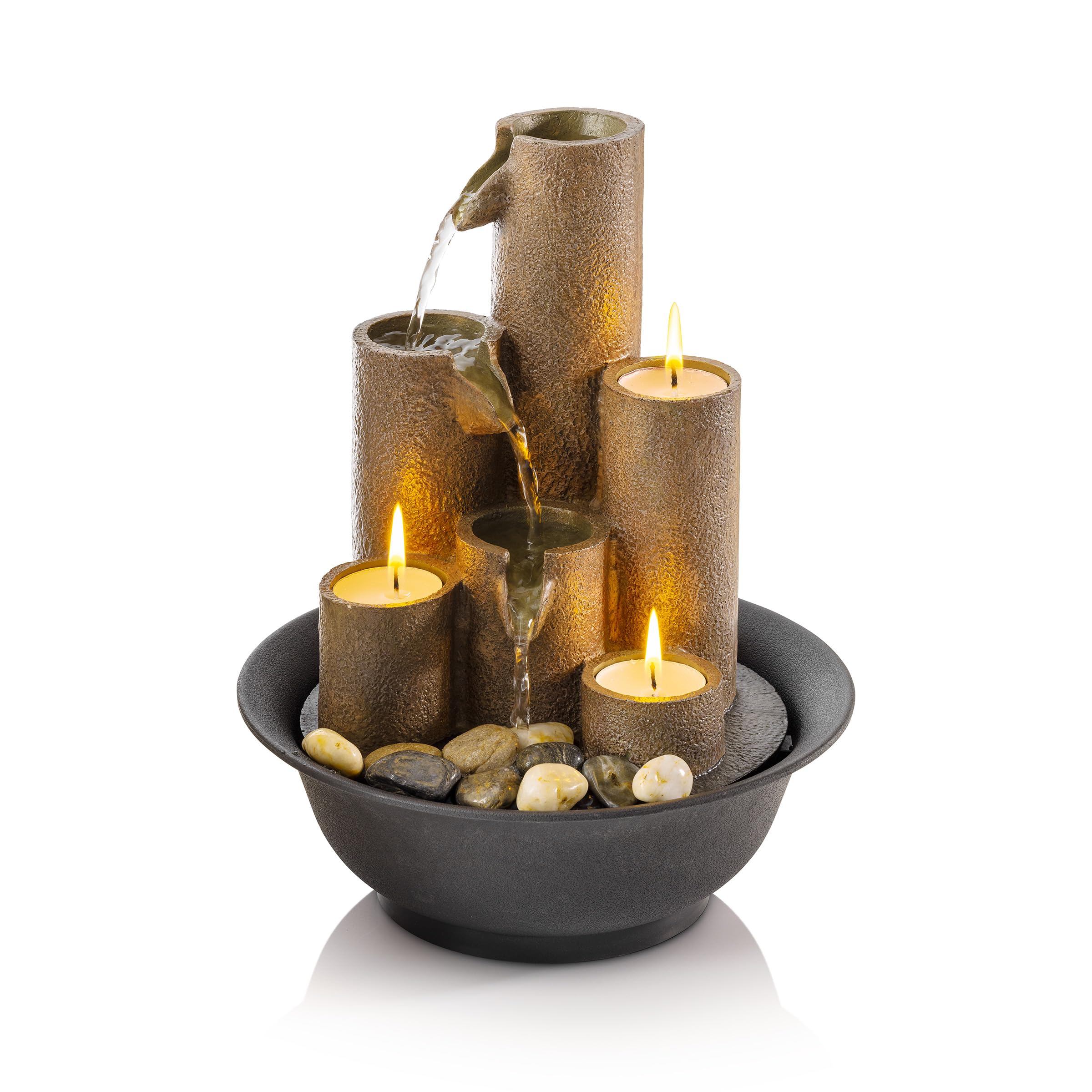 Alpine Corporation WCT202 Indoor Tabletop Tiered Water Fountain Featuring 3 Cand