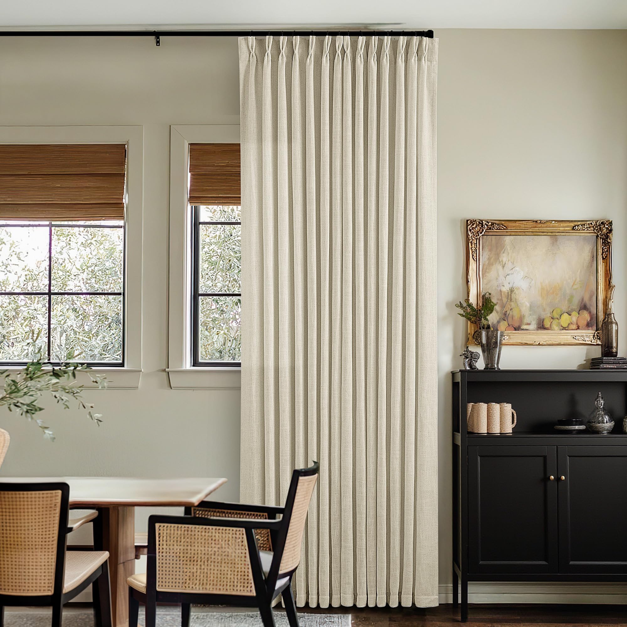 TWODRAPES Neutral Linen 90 Inch Linen Pinch Pleated Curtain Light Filtering | Me