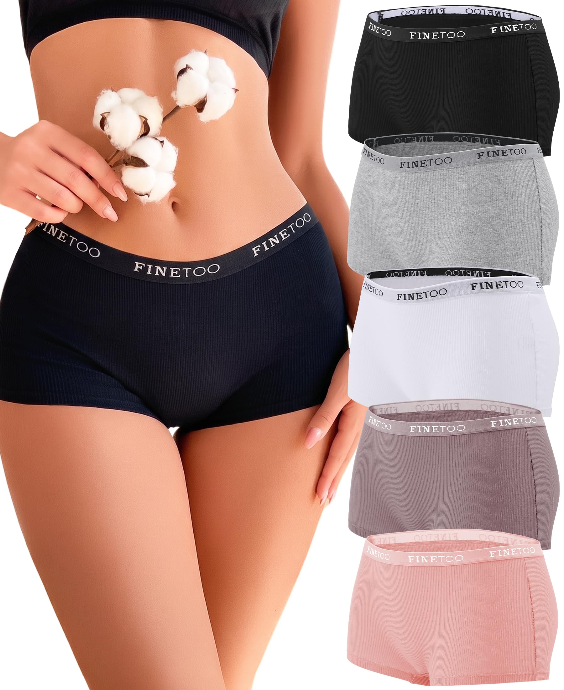 FINETOO Boyshort Underwear for Women Cotton Boxer Briefs Full Coverage Ladies Bo