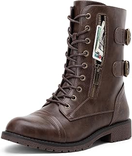 Vepose Women's Lace Up Mid Calf Combat Boots with Functional Pocket