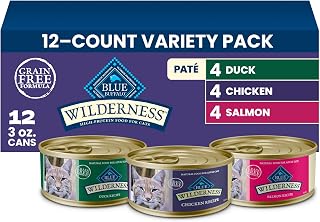 Blue Buffalo Wilderness Variety Pack Adult Paté Wet Cat Food, 3 oz, 12 ct | Chicken, Salmon, and Duck Patés (4 of Each), High Protein & Grain-Free Recipes, Supports Daily Hydration