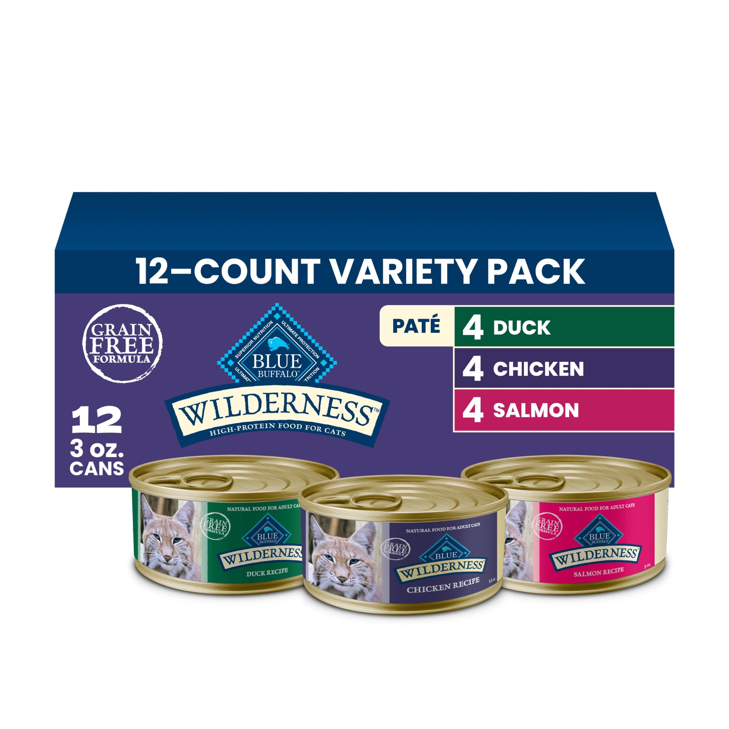 Blue Buffalo Wilderness Variety Pack Adult Paté Wet Cat Food, 3 oz, 12 ct | Chic