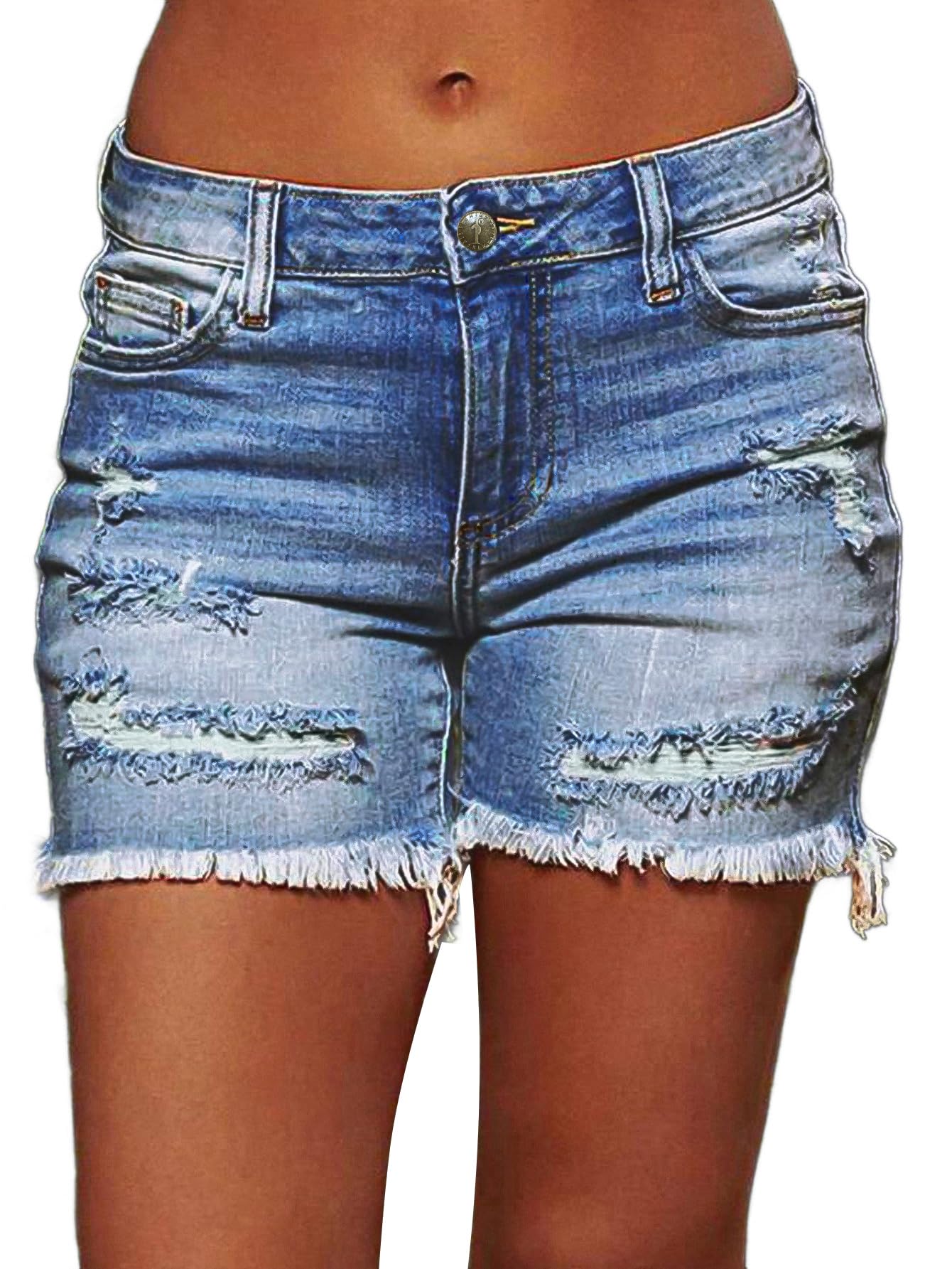 Flamingals Ripped Stretchy Jean Shorts for Women Raw Hem Low Waist Casual Trendy