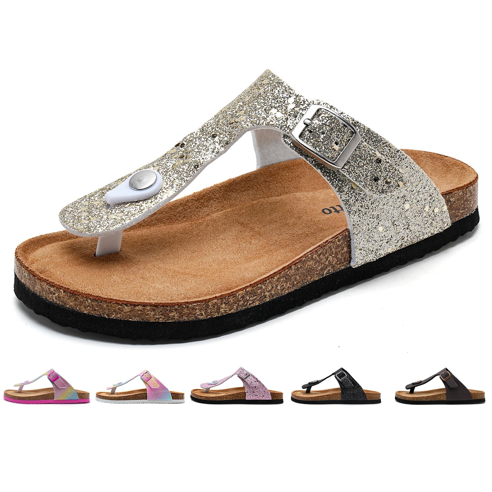 Torotto Kids Flip Flops with Cork Slipper for Girls Boys with Adjustable Buckle 