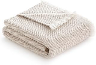 Todocama - Extra Soft Cotton Blanket with GOFR Design, Multipurpose Four Seasons Bedspread for Sofa, Bed, Decorative Cover and Blanket Throw, (Sand Beige, 180 x 240 cm).