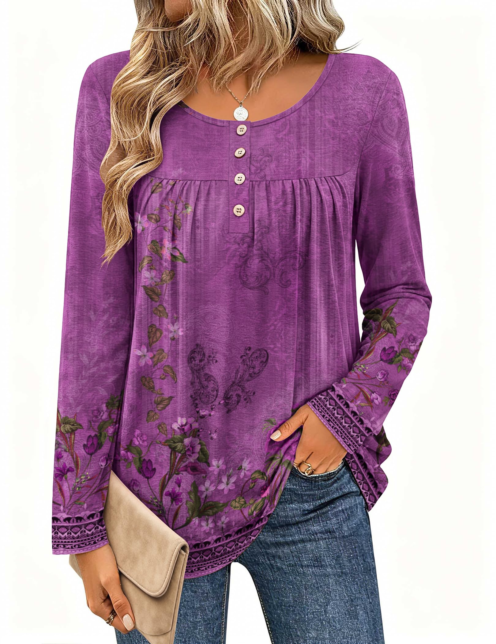 Zeagoo Women Autumn Fashion Elegant Casual Blouses Long Sleeve Shirts Pleated Tu