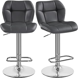 Yaheetech Set of 2 Bar Stools, Grey PU Kitchen High Stools