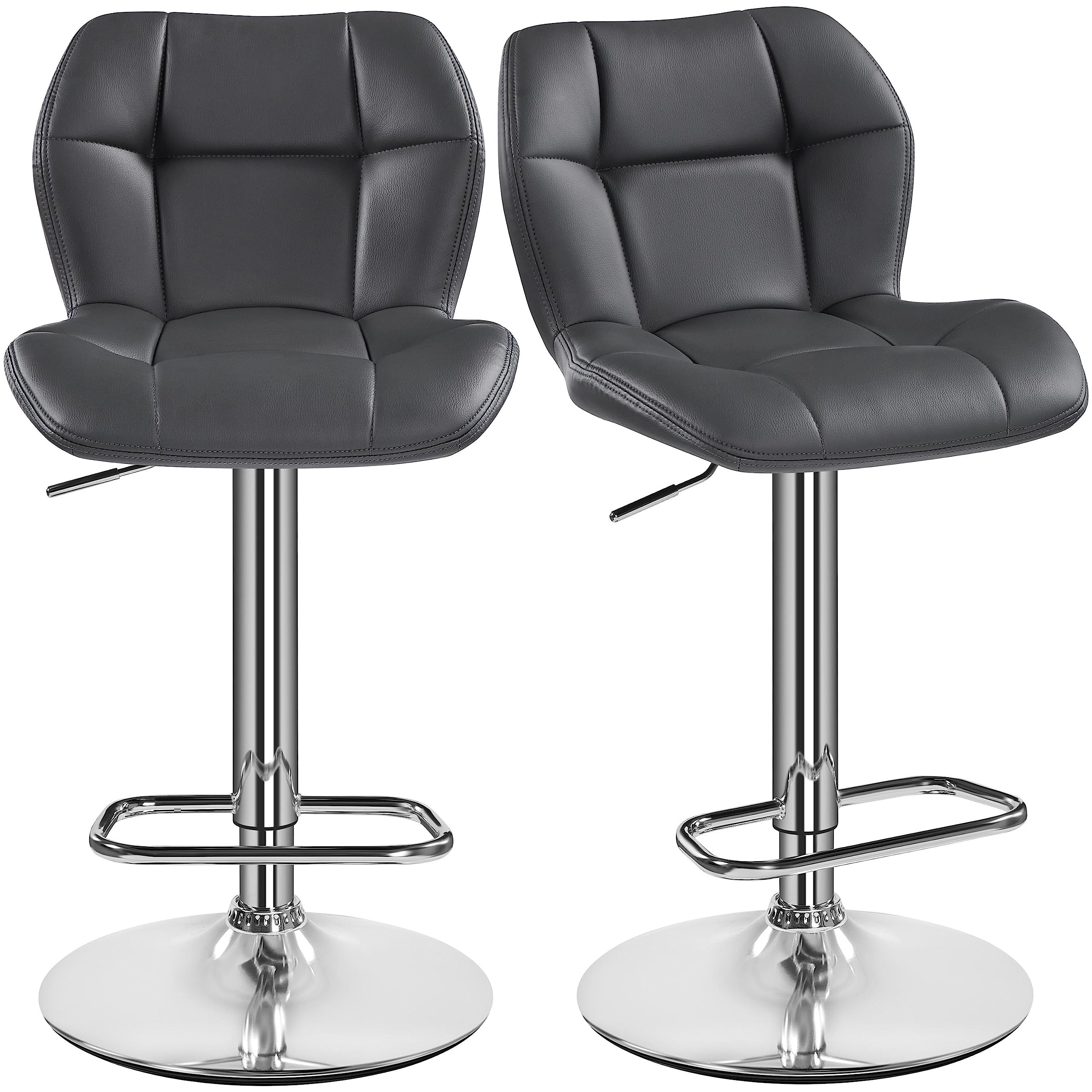 Yaheetech Set of 2 Bar Stools, Grey PU Kitchen High Stools