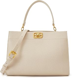 ELLE Women's Structured Full Grain Leather Top Handle Bag with Detachable Strap