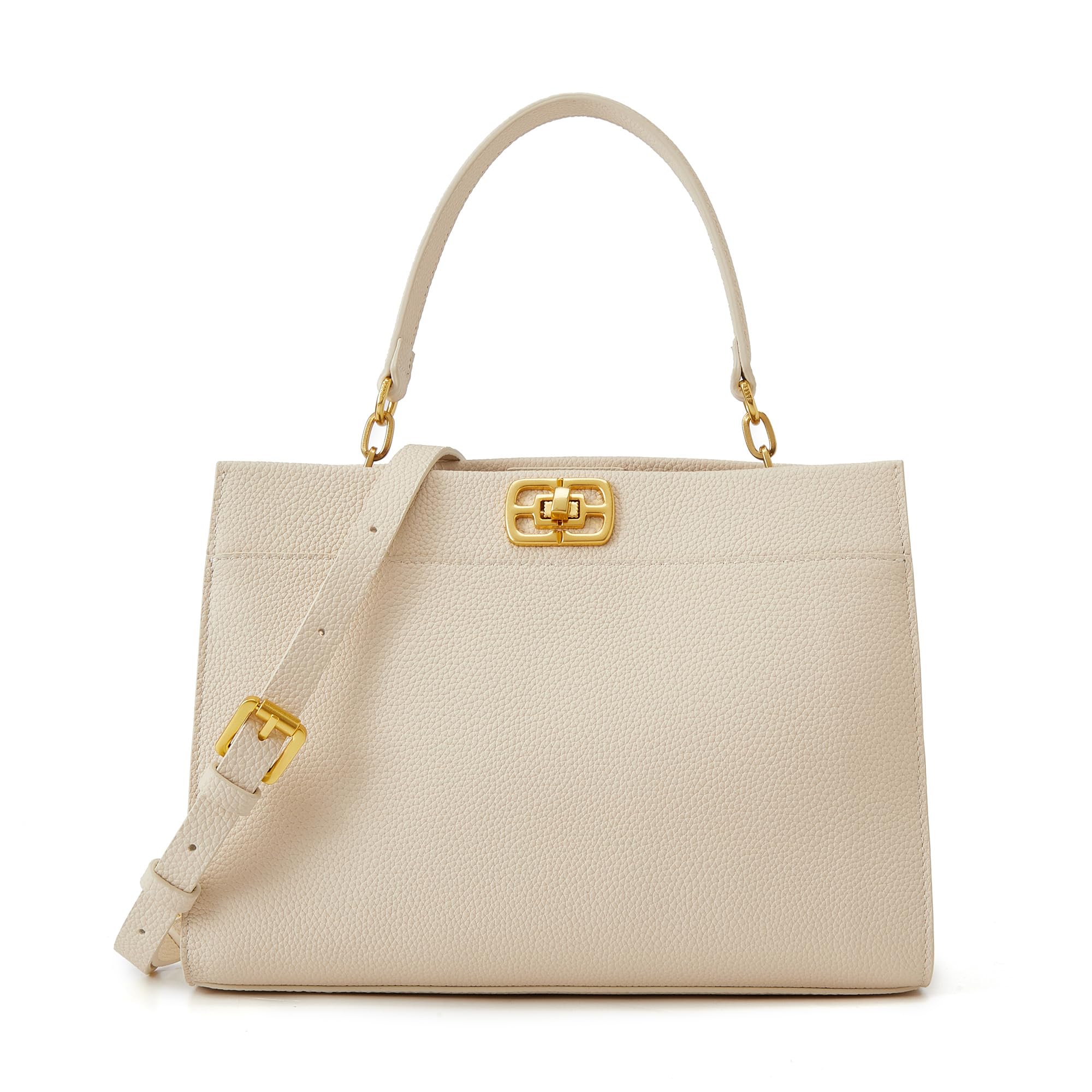 ELLE Women's Structured Full Grain Leather Top Handle Bag with Detachable Strap