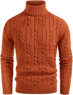 GRACE KARIN Mens Turtleneck Sweaters Cable Knit Twisted Pullover