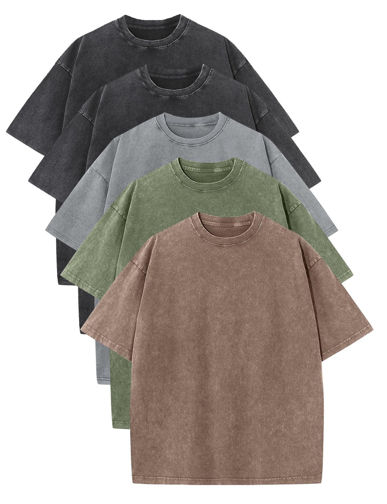 Ogfao Mens Shirts Oversized T Shirts Cotton Acid Wash Unisex Baggy Tees Loose Fi