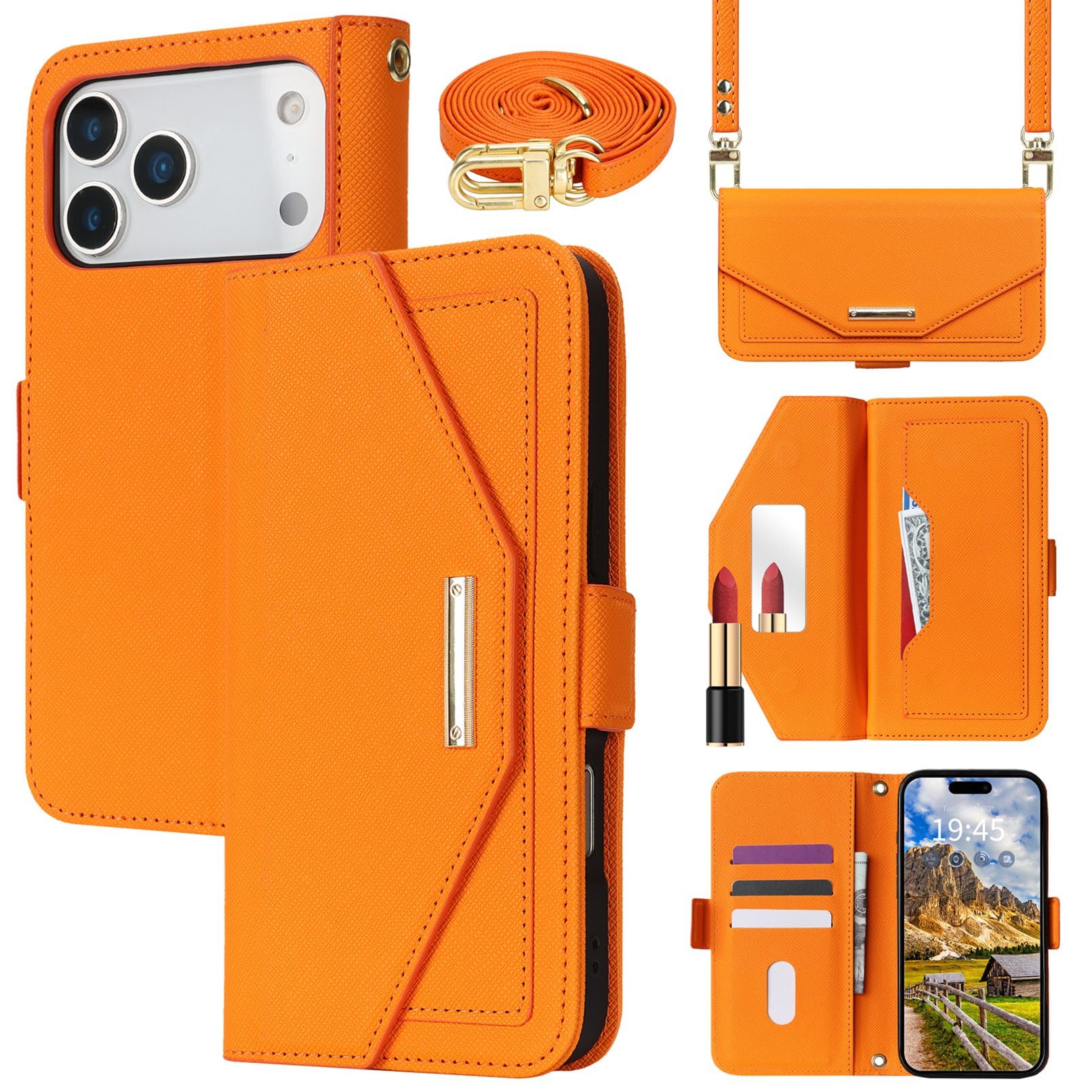 Crossbody Wallet for iPhone 18 Pro Max/iPhone 17 Pro Max Case,6.9",Orange | Long