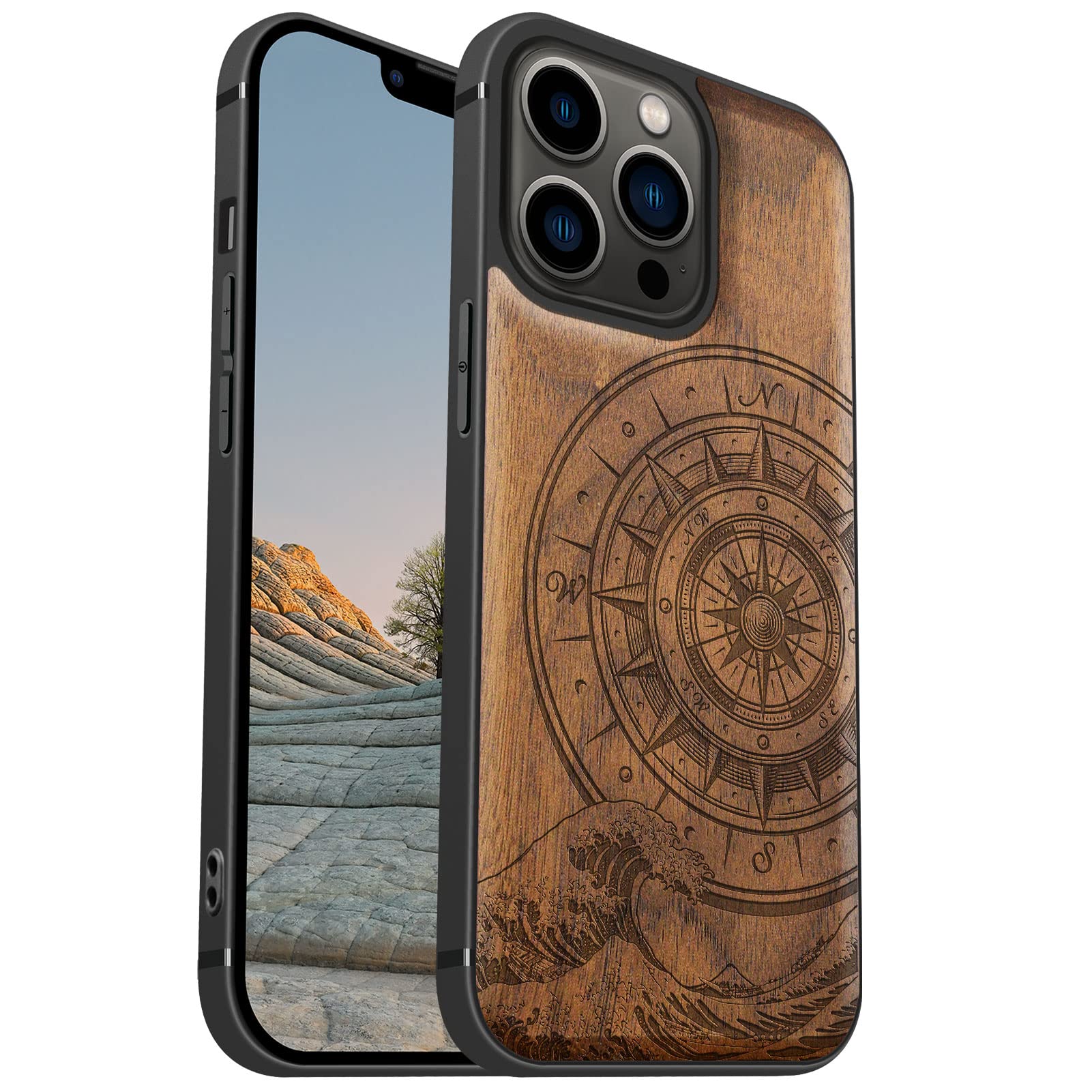 Carveit Magnetic Case for iPhone 13 Pro Protective Case [Artistic Walnut
