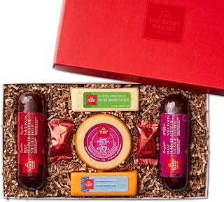 Hickory Farms Deluxe Summer Sausage & Cheese Gift Box | Medium Gift Box | Meat & Cheese Sampler | Gluten Free | Gourmet Food Gift Basket Perfect For Family, Birthday, Sympathy, Congratulations Gifts, Retirement, Thinking of You, Business and Corporate Gifts