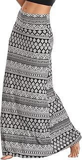 EXCHIC Women's Comfortable Elastic High Waist Maxi Skirt Boho Flared A-Line Long Yoga Skirts