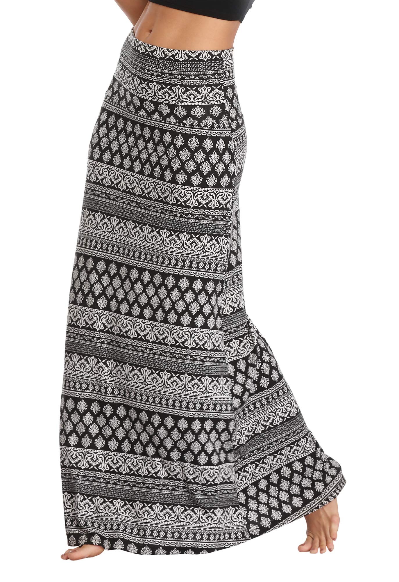 EXCHIC Women's Comfortable Elastic High Waist Maxi Skirt Boho Flared A-Line Long
