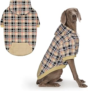 Plaid Dog Hoodie - British Style Warm Dog Sweater Shirt with Leash Hole,Pitbull Clothes Outfits,Winter Coat Apparel for All Breeds Puppy Girl Boy-Cat Apparel,Beige X-Large