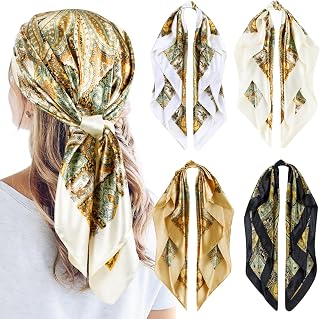 QBSM Donna Satin Silk Formal Square Neck Scarf with Head 60x60 cm
