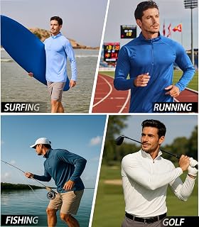 TACVASEN Rash Guard Mens Swim Shirt Long Sleeve UV Fishing Sun Protection UPF 50 Running Athletic 1/4 Zip Shirt for Men