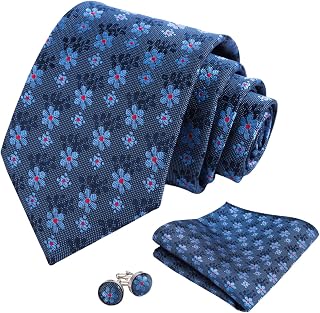Men's Elegant Paisley Floral Tie with Pocket Square Cufflinks Set