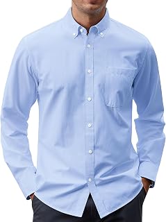 J.VER Chemise Oxford à manches longues boutonnée avec col et poche pour homme, décontractée, couleur unie, bleu ciel, Taille 3XL