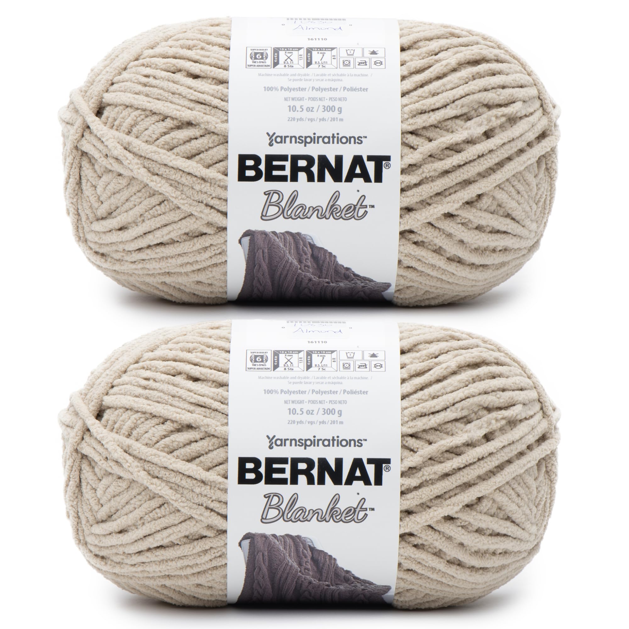 Bernat Blanket Super Bulky Acrylic Yarn - 2 Pack of 300g/10.5oz #6 Chunky Chenil