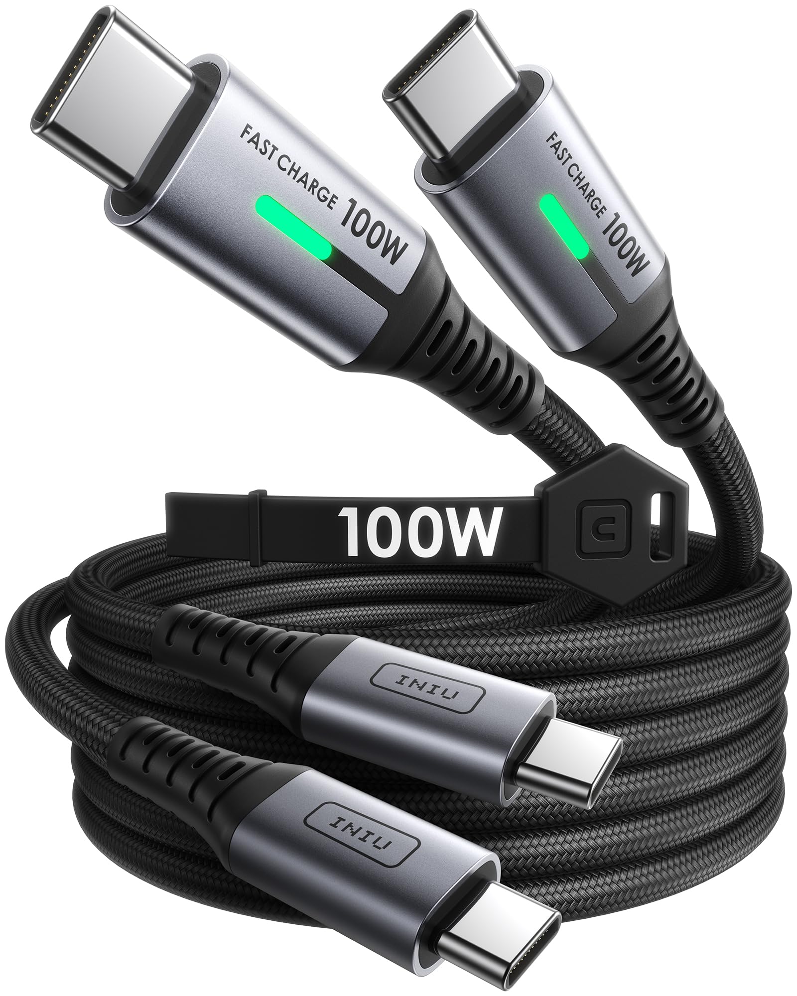 INIU USB C to USB C Cable 100 W, 2 m+2 m Type-C PD Cable Quick Charge