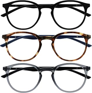 OPULIZE MET Blue Light Blocking Reading Glasses for Women Men, Slim Round Frame with Scratch Resistant and Spring Hinges, Computer Glasses with Anti-Reflective, Black,Brown,Grey +0 (Pack of 3)