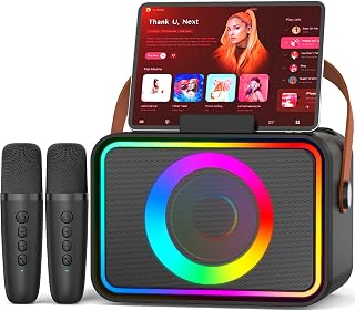 Karaoke Machine, Portable Bluetooth Speaker with 2 Wireless Microphone | Bluetooth 5. 3, LED Lights Power Amplifiers, Microphone with 5 Voice Effects, PA System, USB/TF/AUX, Family Party Gifts