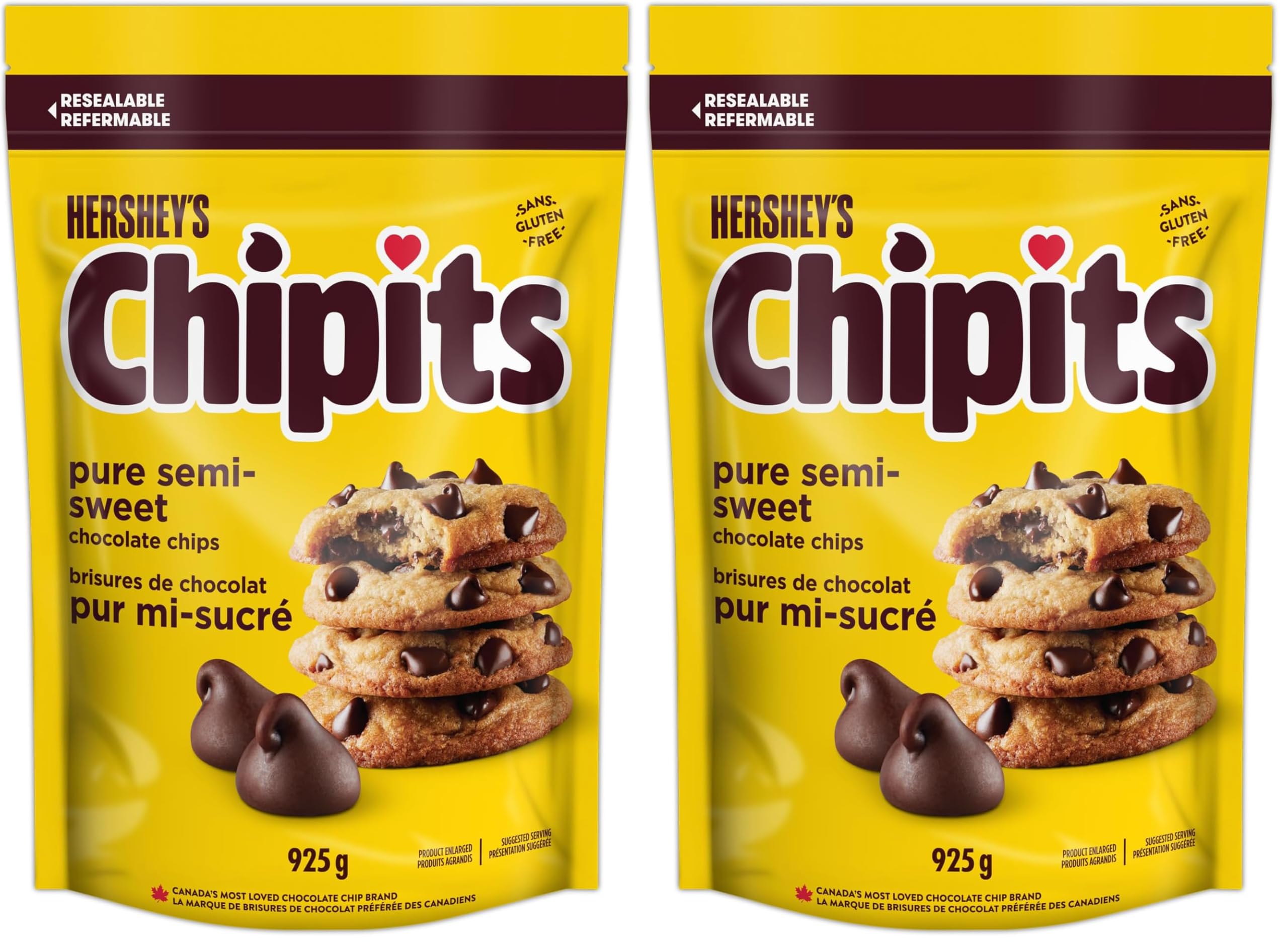 HERSHEY'S CHIPITS Pure Semi-Sweet Chocolate Chips, 925g (Pack of 2)
