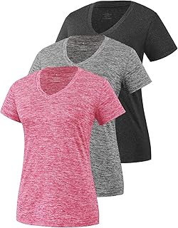 Cosy Pyro 3 Pack Women's Short Sleeve Dry Fit T-Shirts Athletic V-Neck Tees
