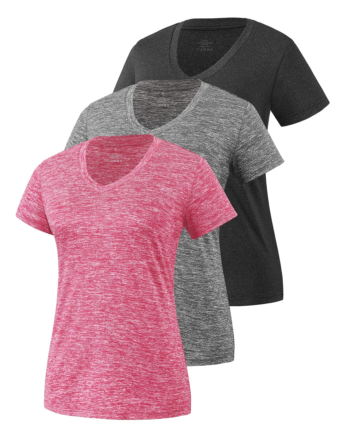 Cosy Pyro 3 Pack Women's Short Sleeve Dry Fit T-Shirts Athletic V-Neck Tees