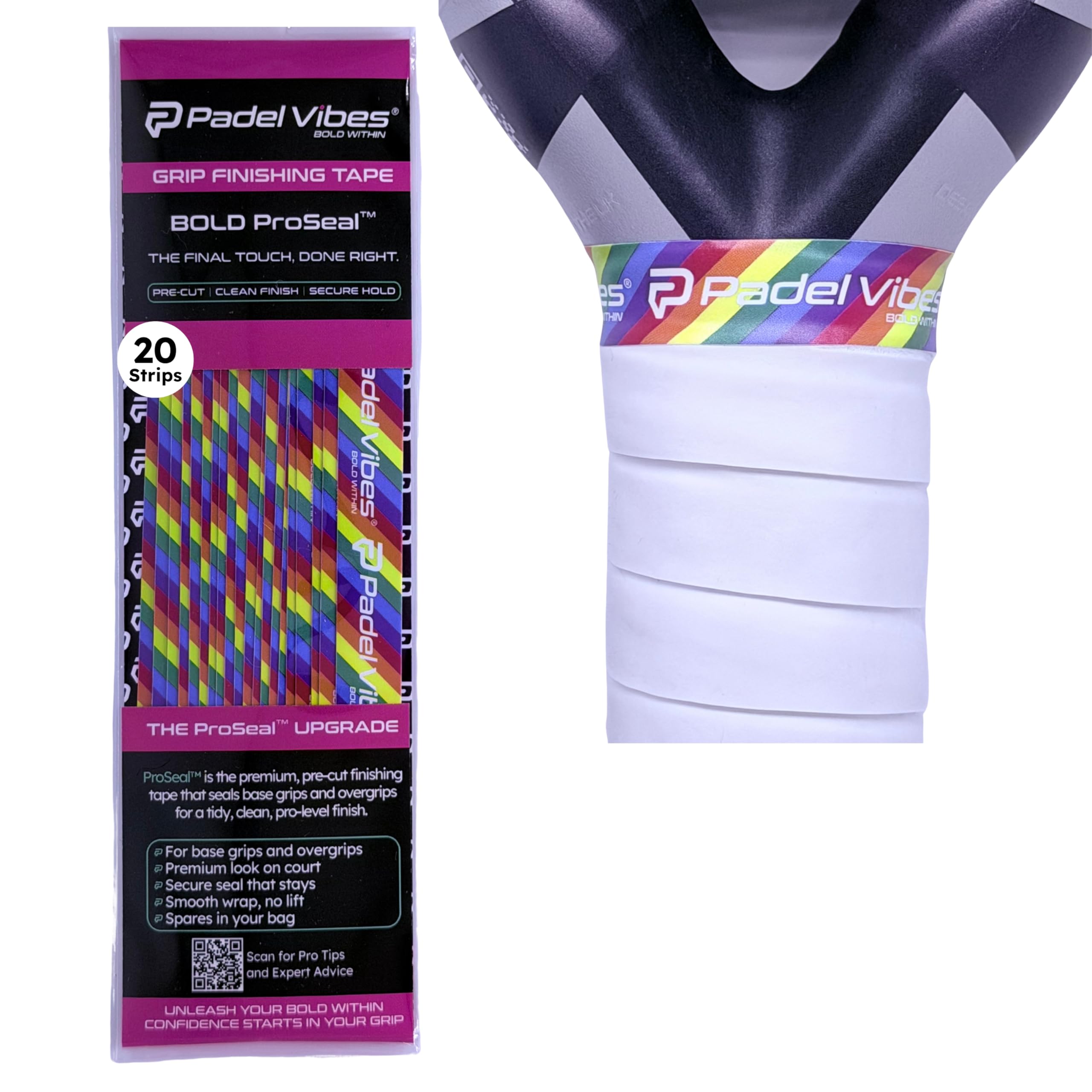 Padel Vibes® BOLD ProSeal™ Grip Finishing Tape | Pre-cut Sealing Strips for Pade